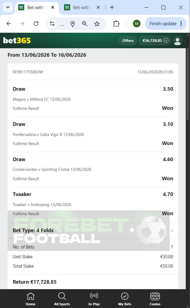 four vip fixed matches 13.06.2026