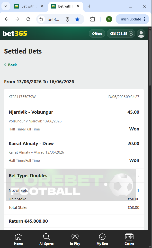 ht ft pick fixed matches 13.06.2026
