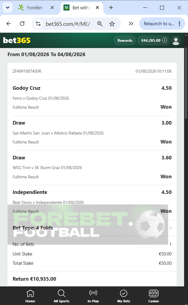 four vip fixed matches 01.08.2026